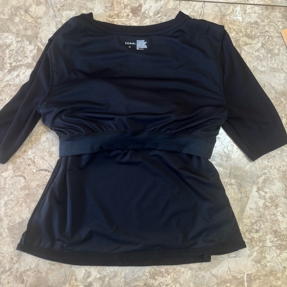 Soma Body Rib Crew Neck 3/4 Sleeve Tee w/ Interior Bra Black Size M - Picture 6 of 9